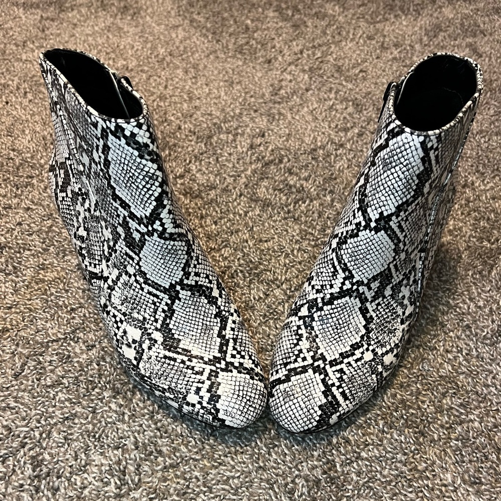 INC snakeskin booties